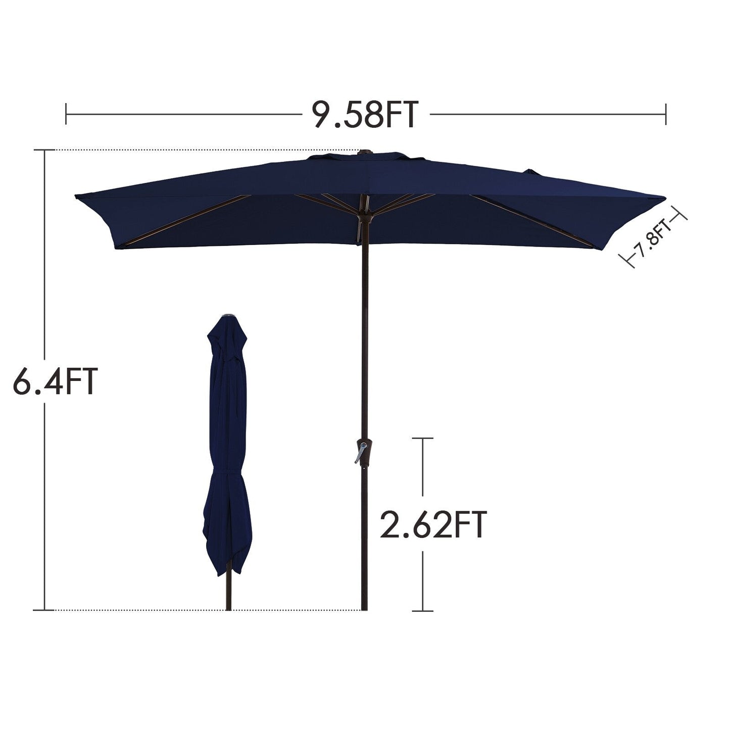8*10ft Rectangular Patio Market Umbrella with Crank & Tilt,UV-Resistant