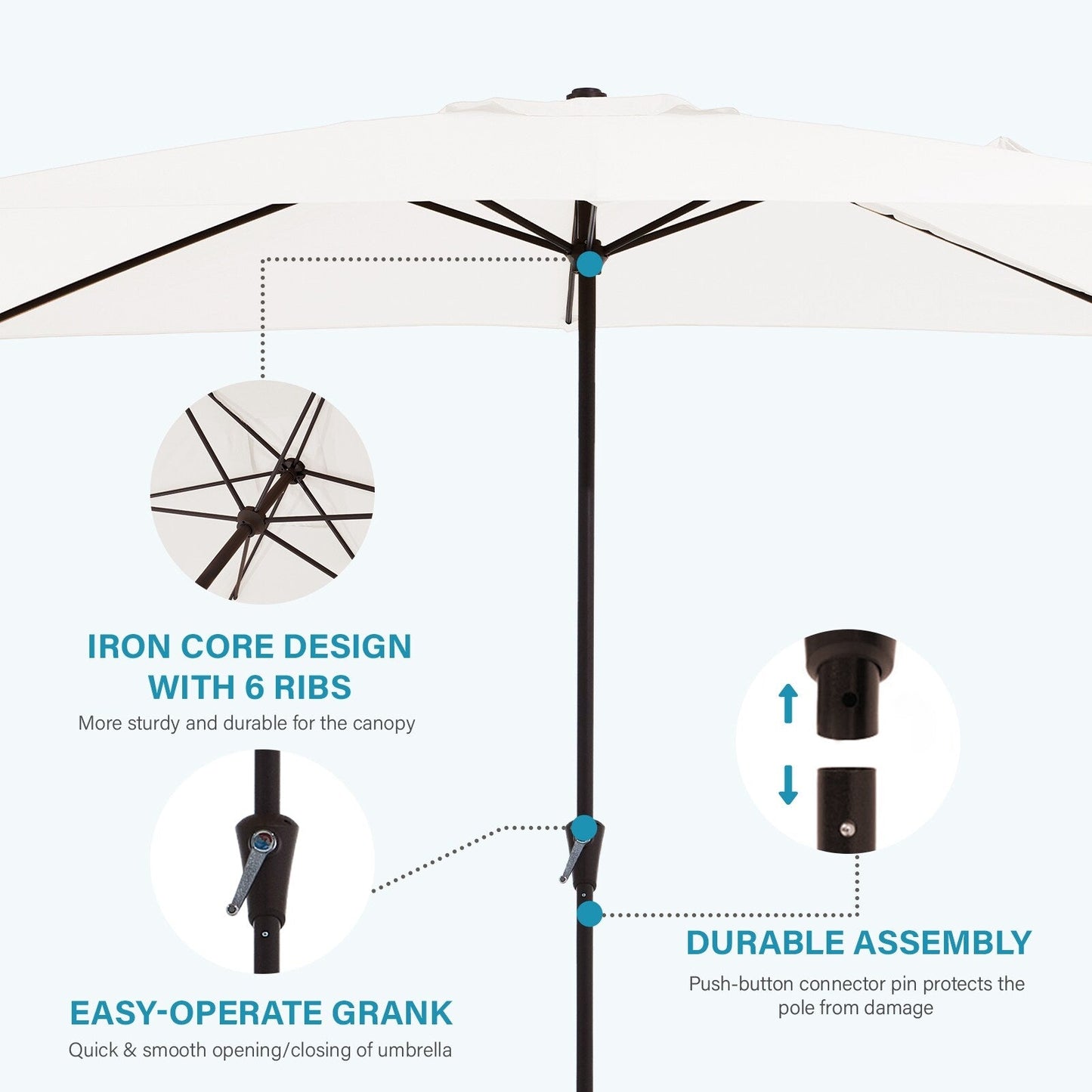 8*10ft Rectangular Patio Market Umbrella with Crank & Tilt,UV-Resistant