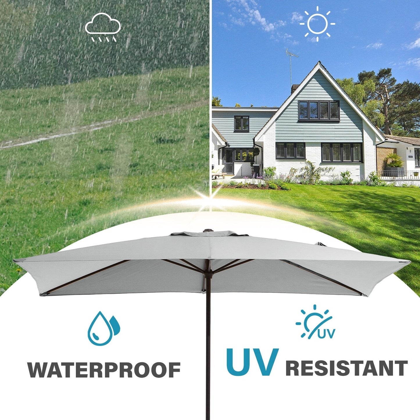 8*10ft Rectangular Patio Market Umbrella with Crank & Tilt,UV-Resistant