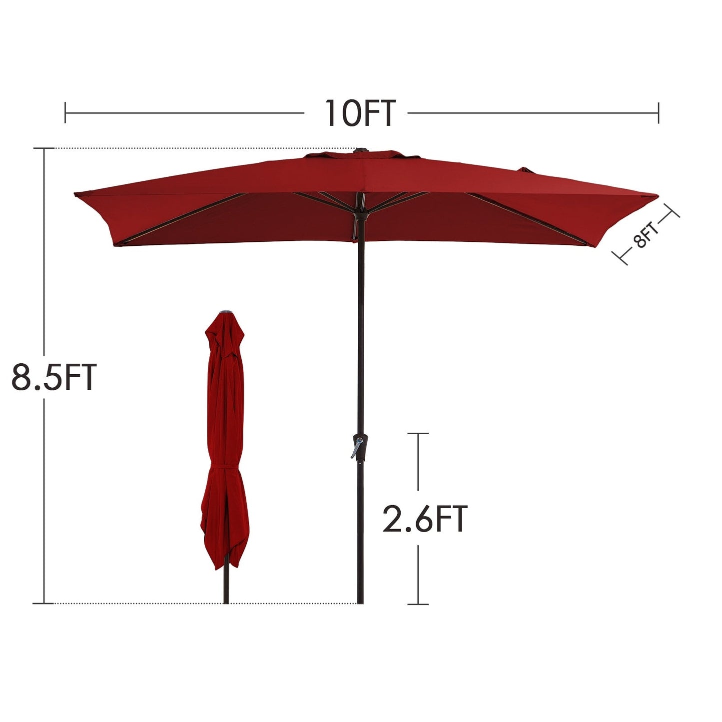 8*10ft Rectangular Patio Market Umbrella with Crank & Tilt,UV-Resistant