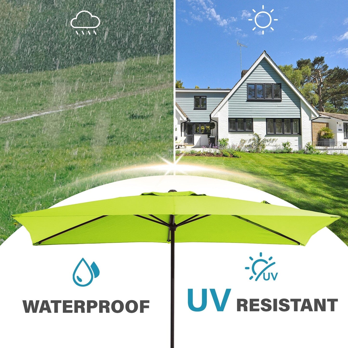 8*10ft Rectangular Patio Market Umbrella with Crank & Tilt,UV-Resistant