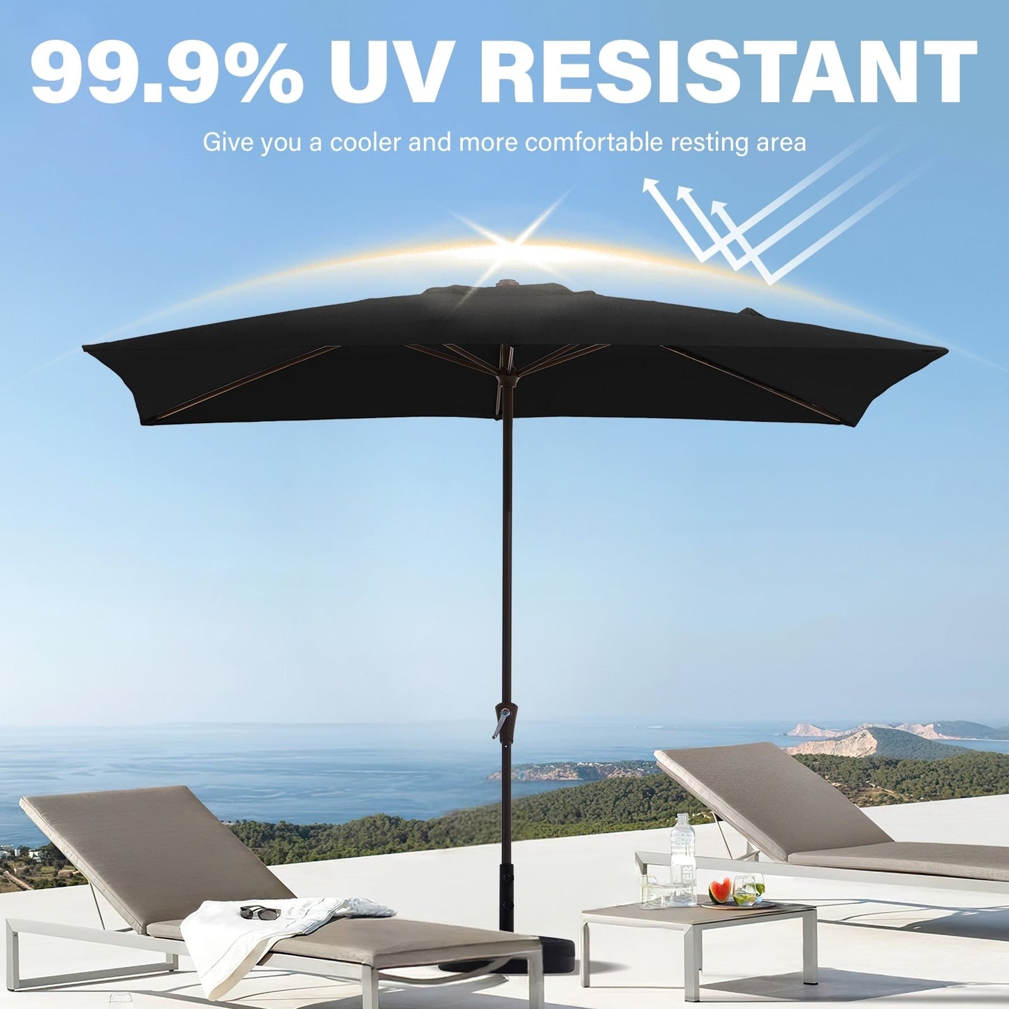 8*10ft Rectangular Patio Market Umbrella with Crank & Tilt,UV-Resistant