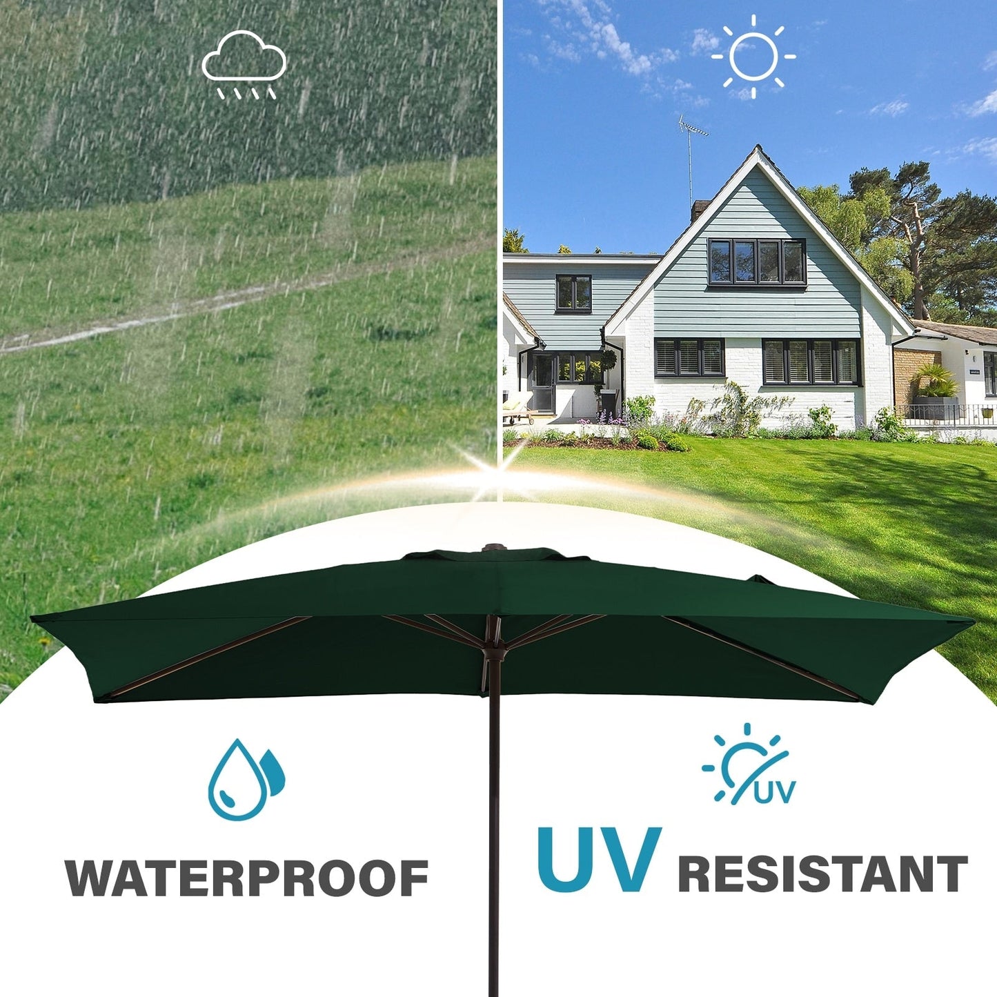 8*10ft Rectangular Patio Market Umbrella with Crank & Tilt,UV-Resistant