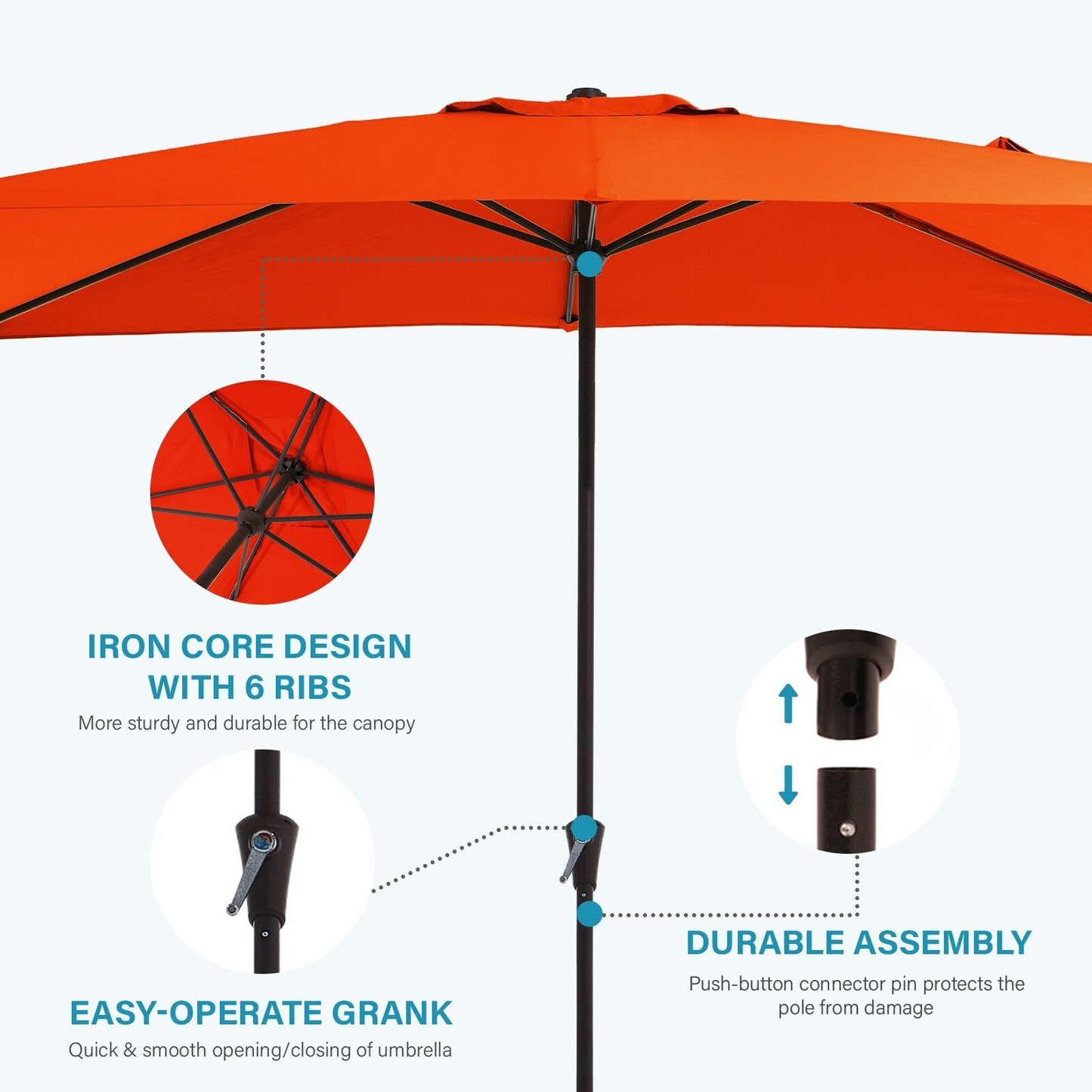 8*10ft Rectangular Patio Market Umbrella with Crank & Tilt,UV-Resistant