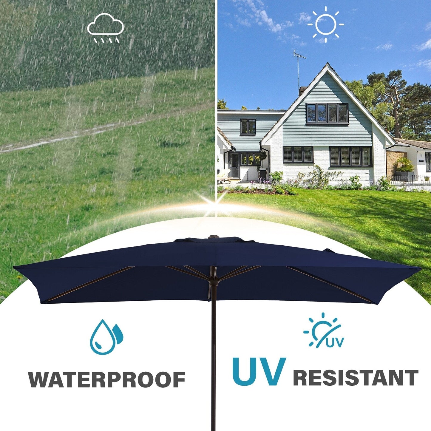 8*10ft Rectangular Patio Market Umbrella with Crank & Tilt,UV-Resistant