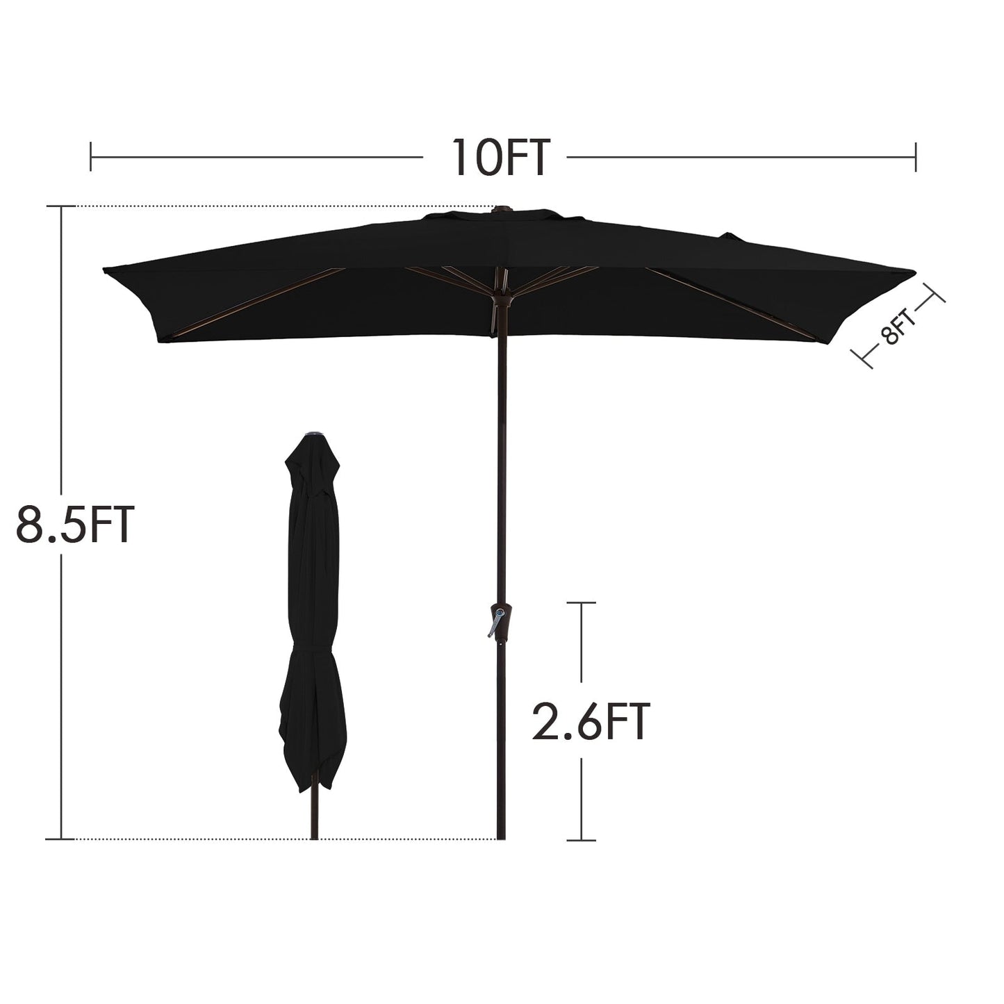 8*10ft Rectangular Patio Market Umbrella with Crank & Tilt,UV-Resistant