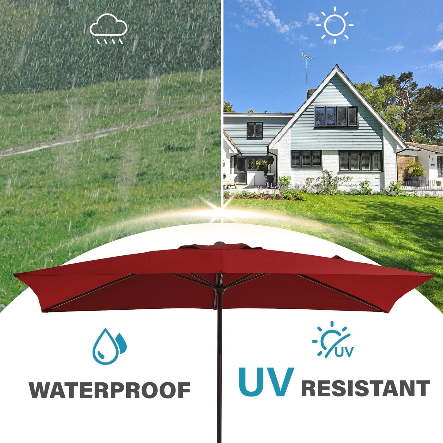 8*10ft Rectangular Patio Market Umbrella with Crank & Tilt,UV-Resistant