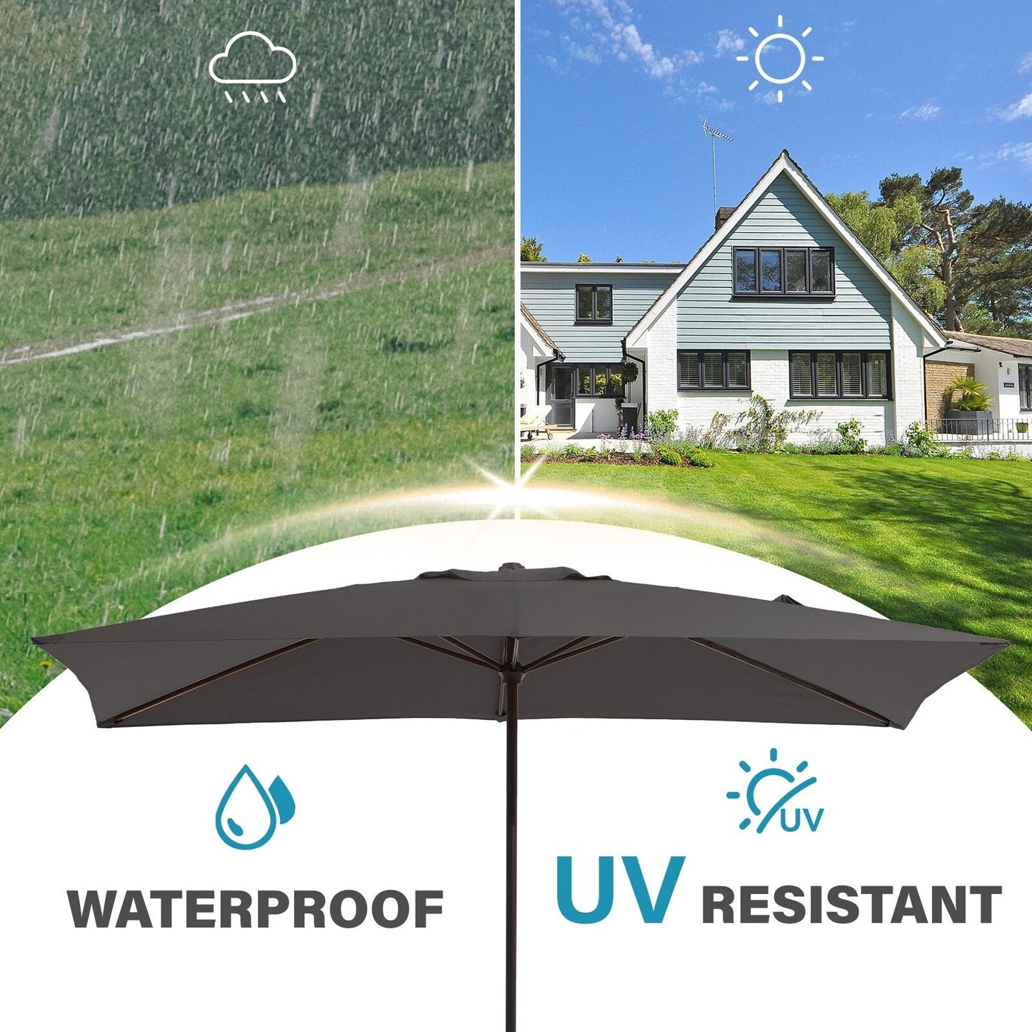 8*10ft Rectangular Patio Market Umbrella with Crank & Tilt,UV-Resistant