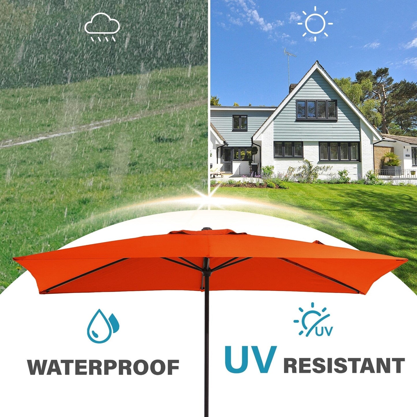 8*10ft Rectangular Patio Market Umbrella with Crank & Tilt,UV-Resistant