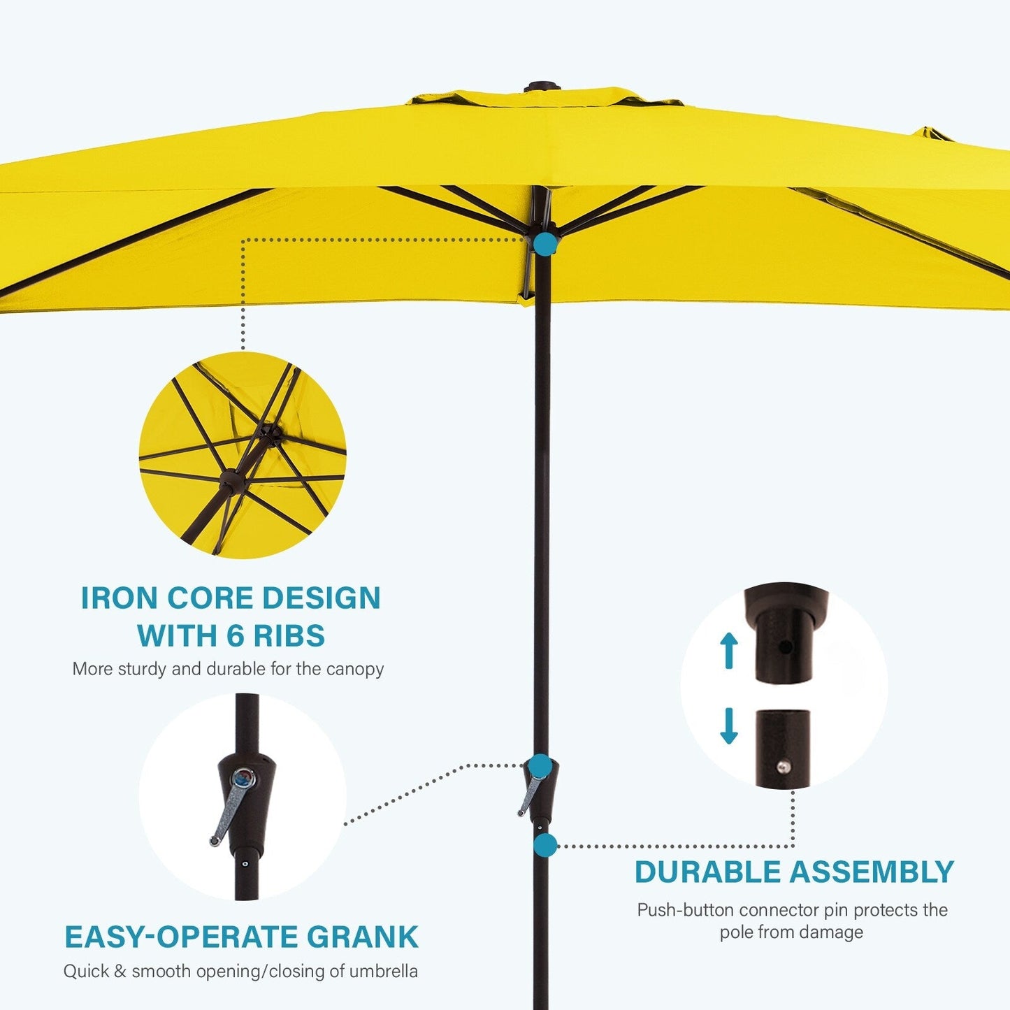 8*10ft Rectangular Patio Market Umbrella with Crank & Tilt,UV-Resistant