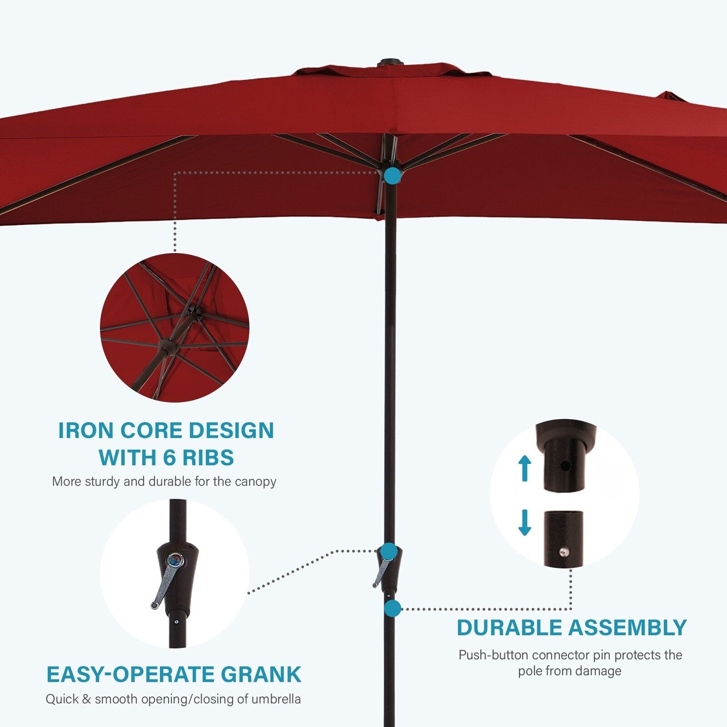 8*10ft Rectangular Patio Market Umbrella with Crank & Tilt,UV-Resistant