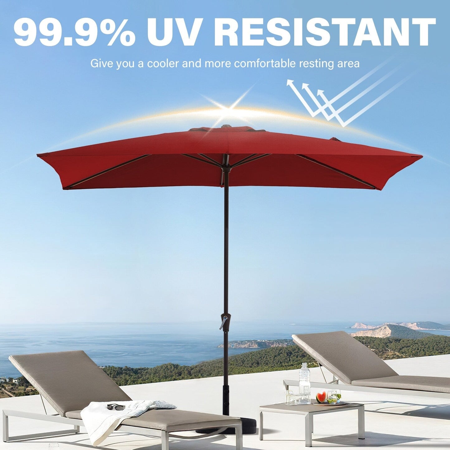 8*10ft Rectangular Patio Market Umbrella with Crank & Tilt,UV-Resistant