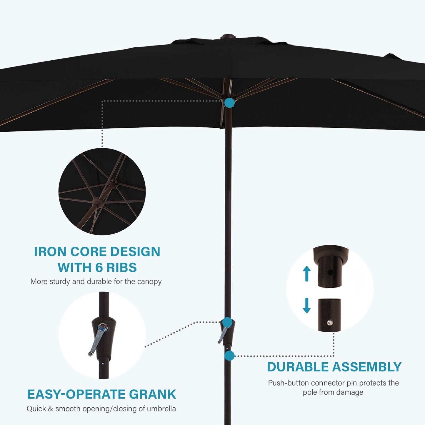 8*10ft Rectangular Patio Market Umbrella with Crank & Tilt,UV-Resistant