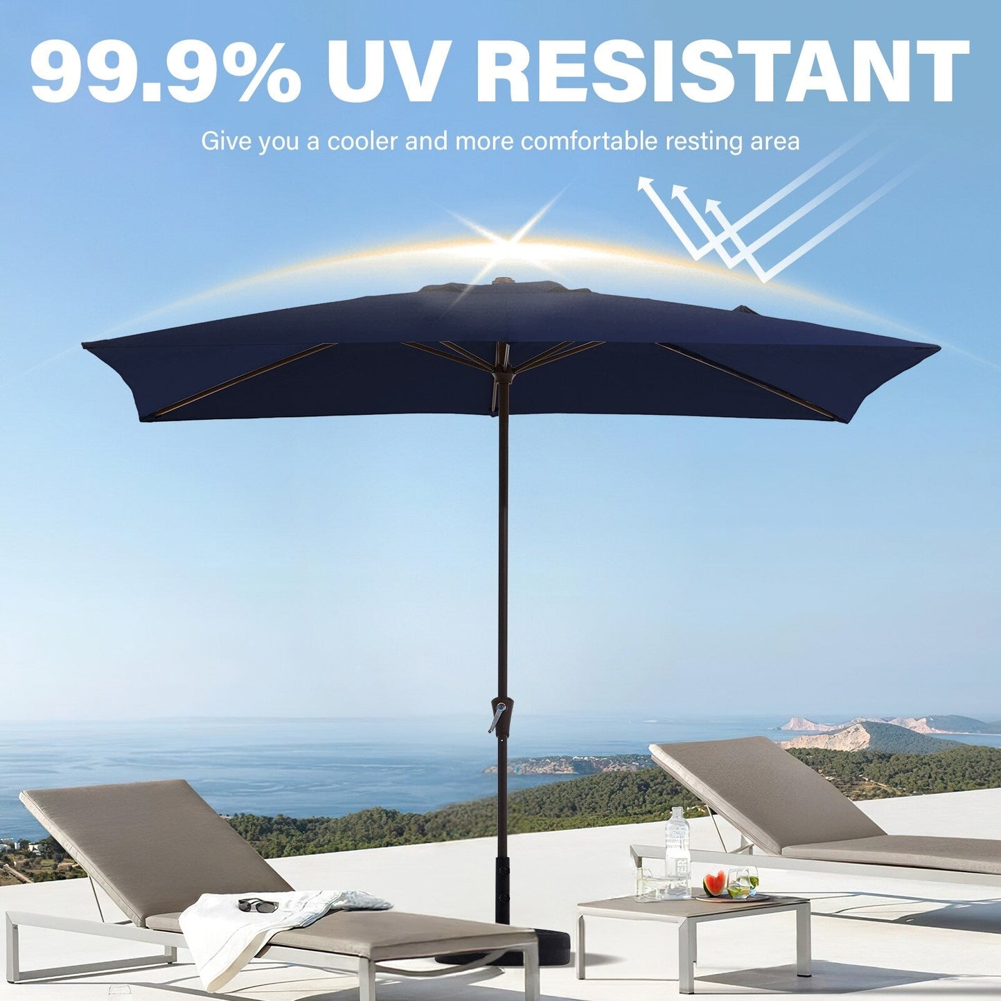 8*10ft Rectangular Patio Market Umbrella with Crank & Tilt,UV-Resistant
