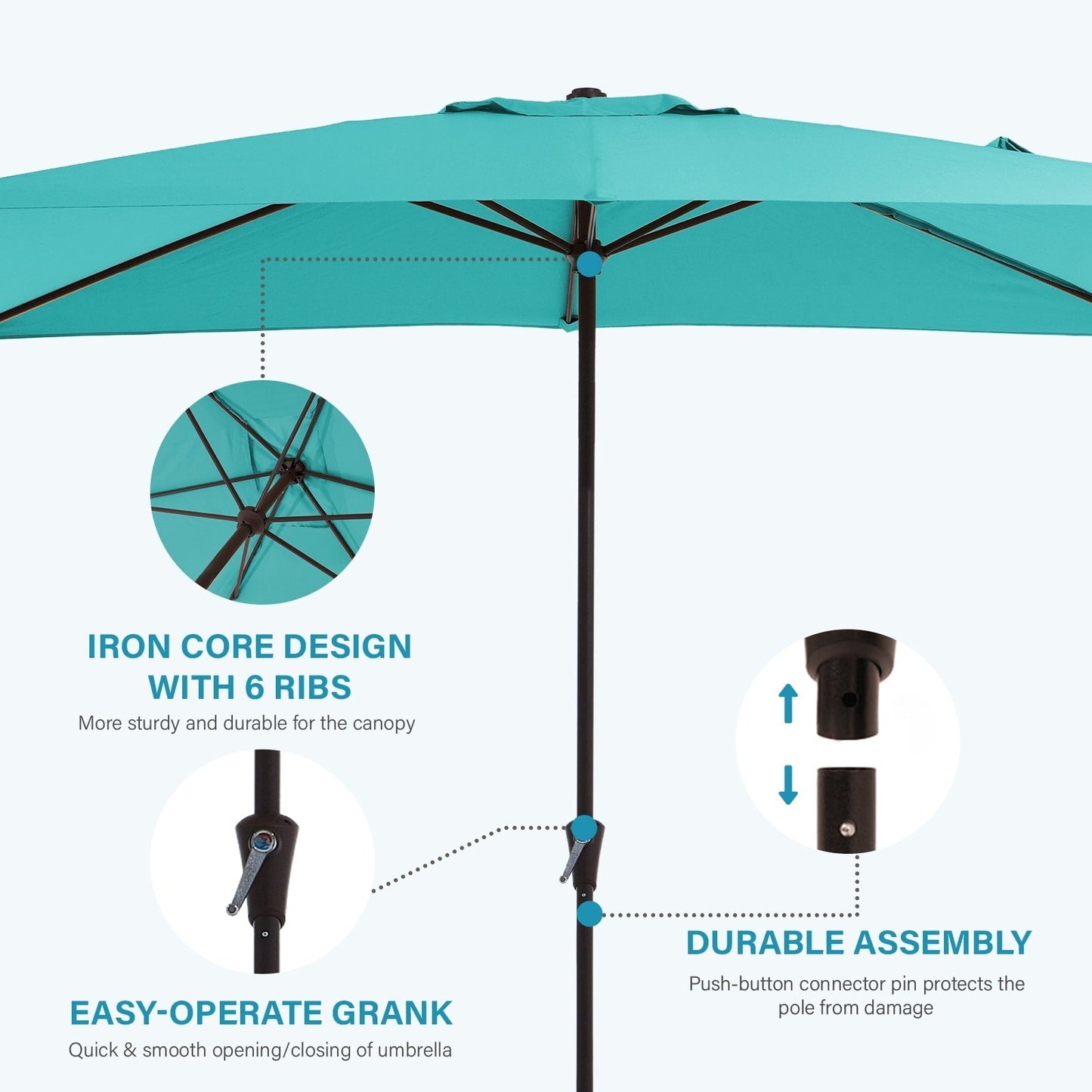 8*10ft Rectangular Patio Market Umbrella with Crank & Tilt,UV-Resistant