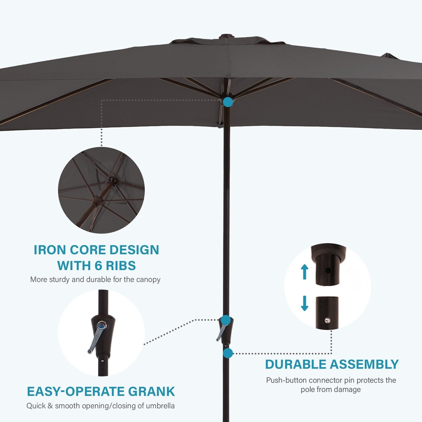 8*10ft Rectangular Patio Market Umbrella with Crank & Tilt,UV-Resistant