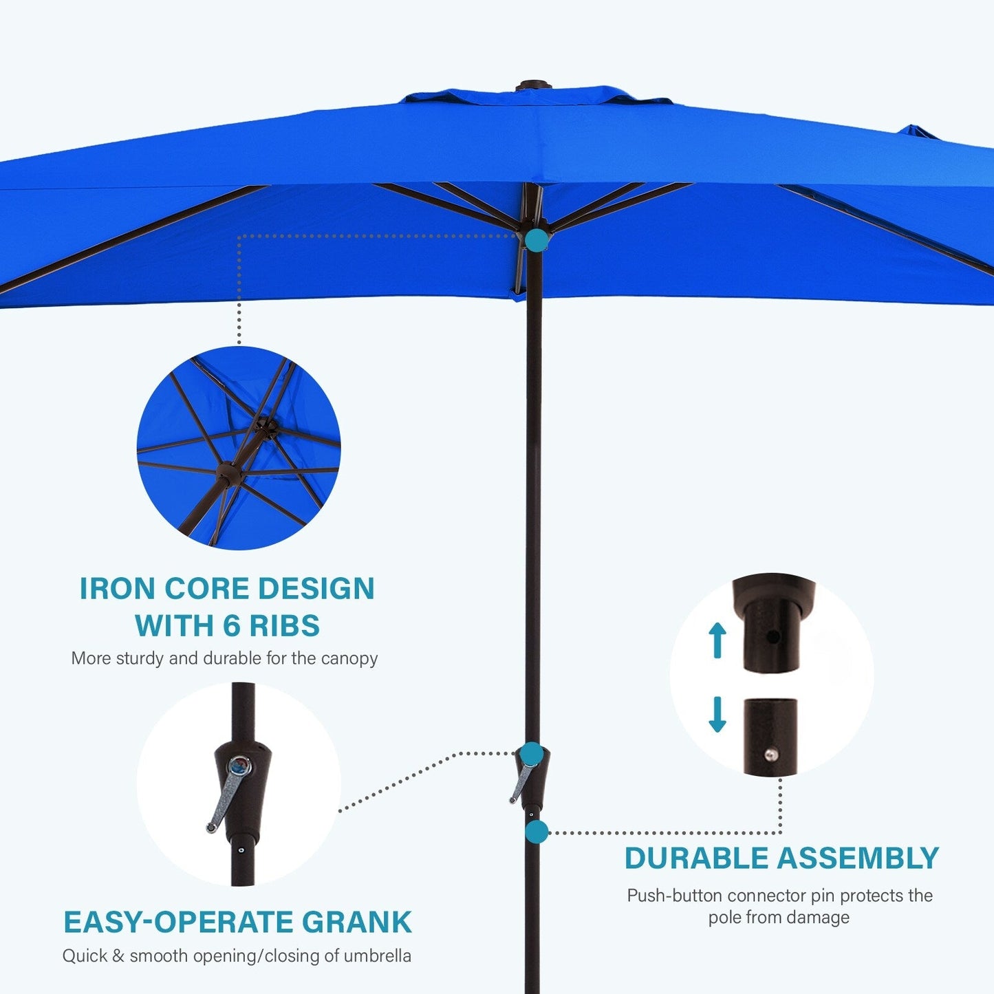 8*10ft Rectangular Patio Market Umbrella with Crank & Tilt,UV-Resistant