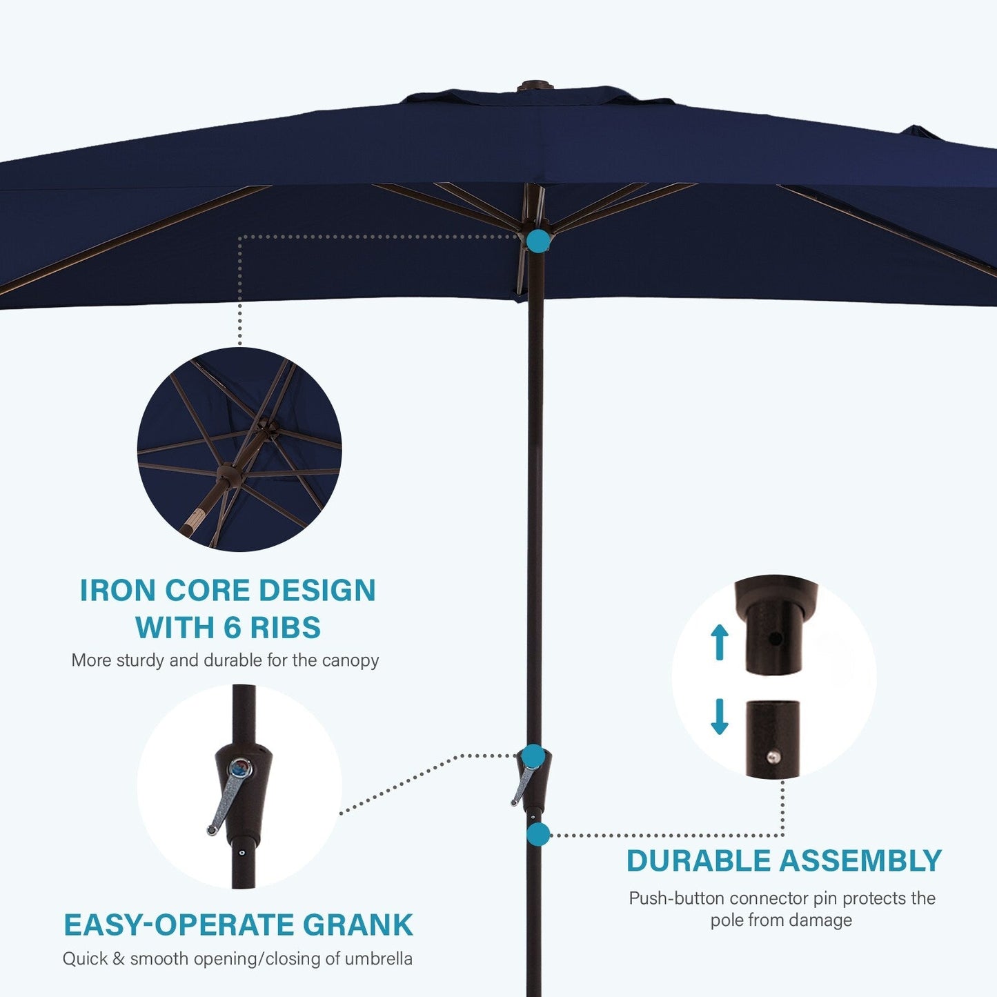 8*10ft Rectangular Patio Market Umbrella with Crank & Tilt,UV-Resistant