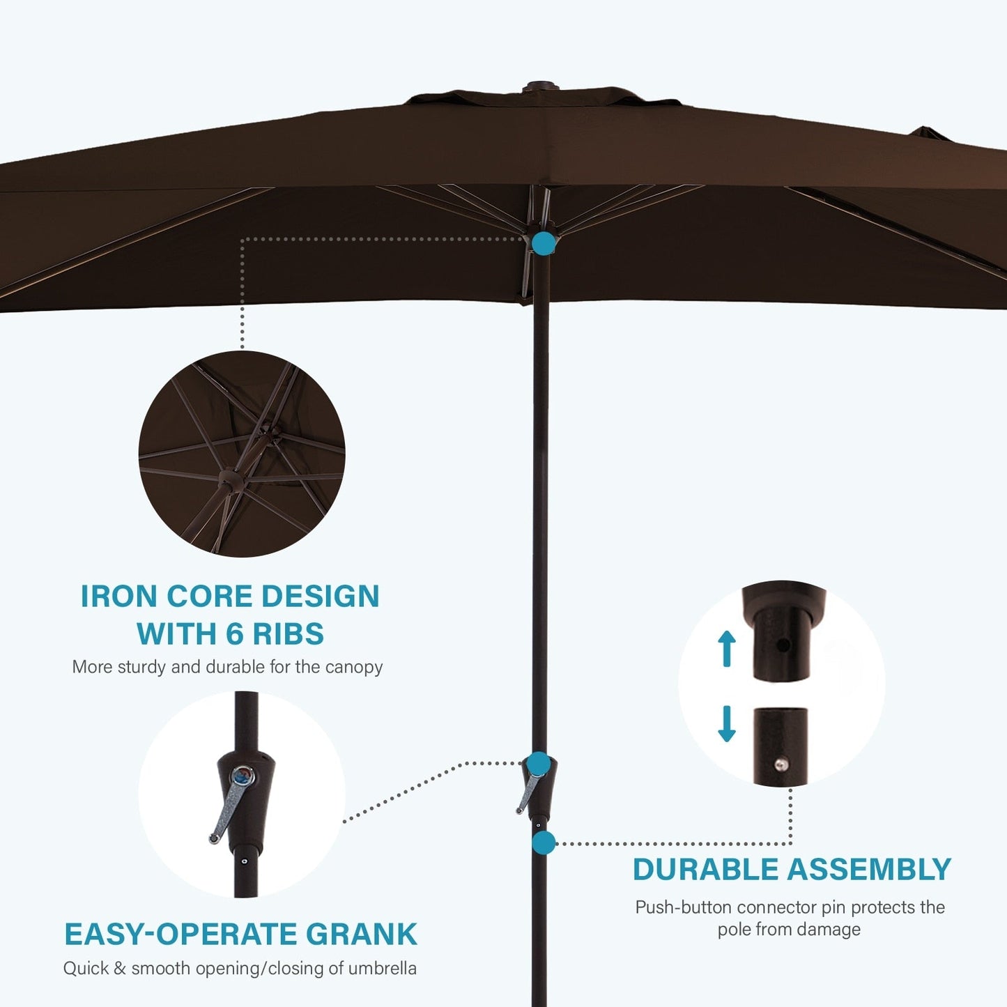8*10ft Rectangular Patio Market Umbrella with Crank & Tilt,UV-Resistant