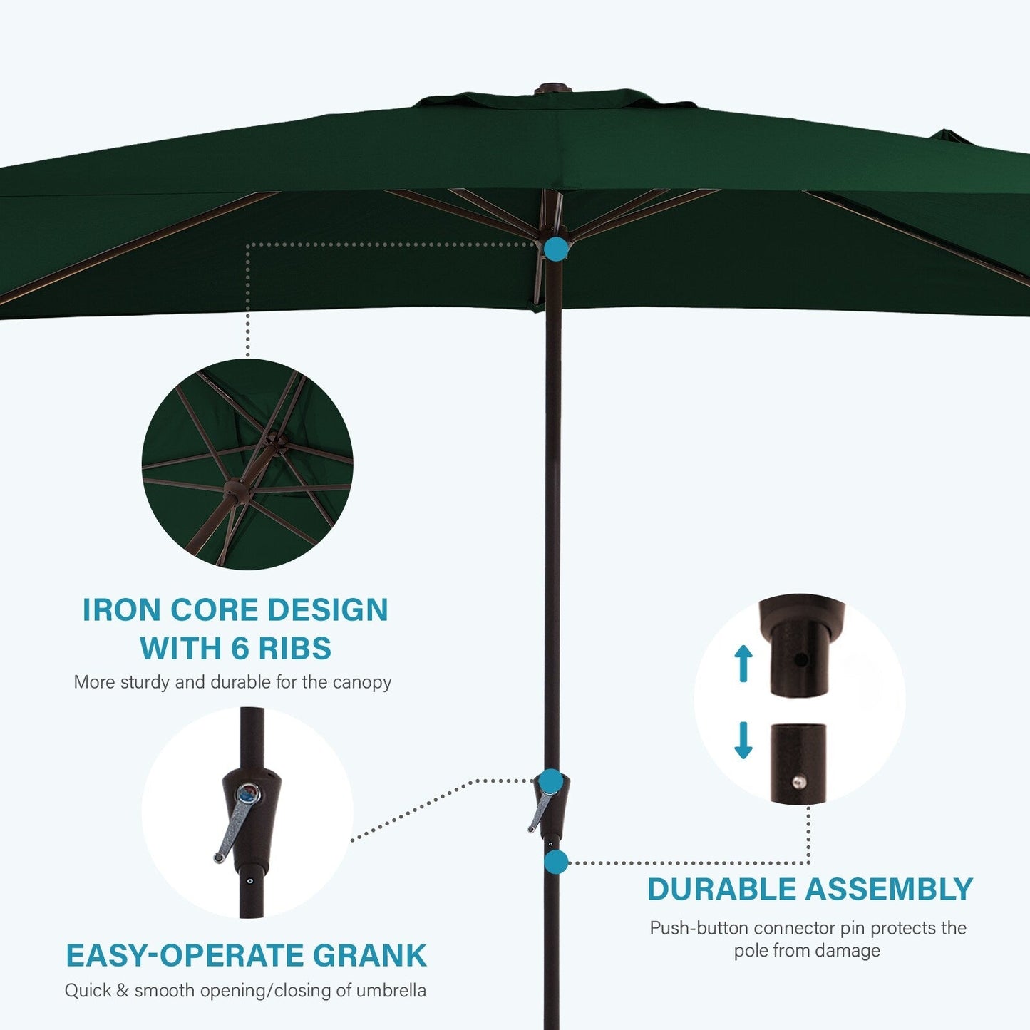 8*10ft Rectangular Patio Market Umbrella with Crank & Tilt,UV-Resistant