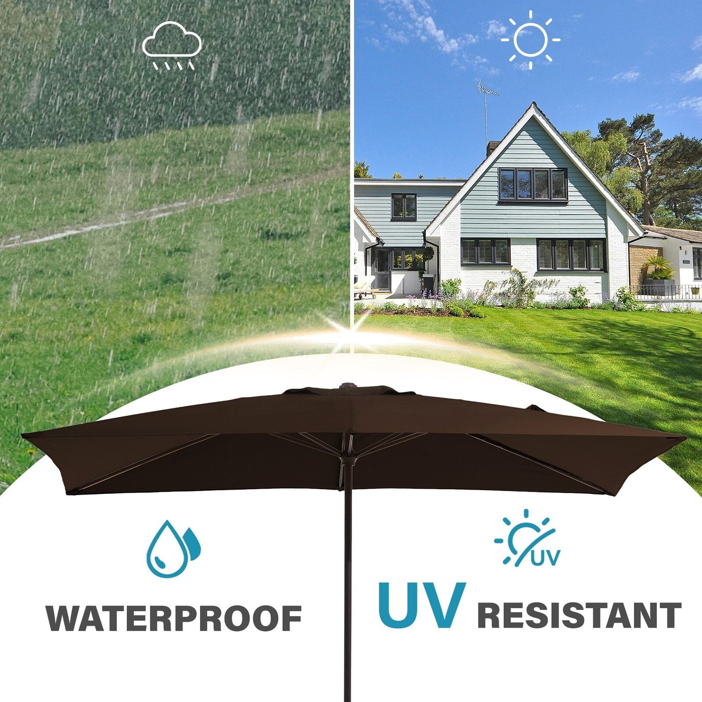 8*10ft Rectangular Patio Market Umbrella with Crank & Tilt,UV-Resistant