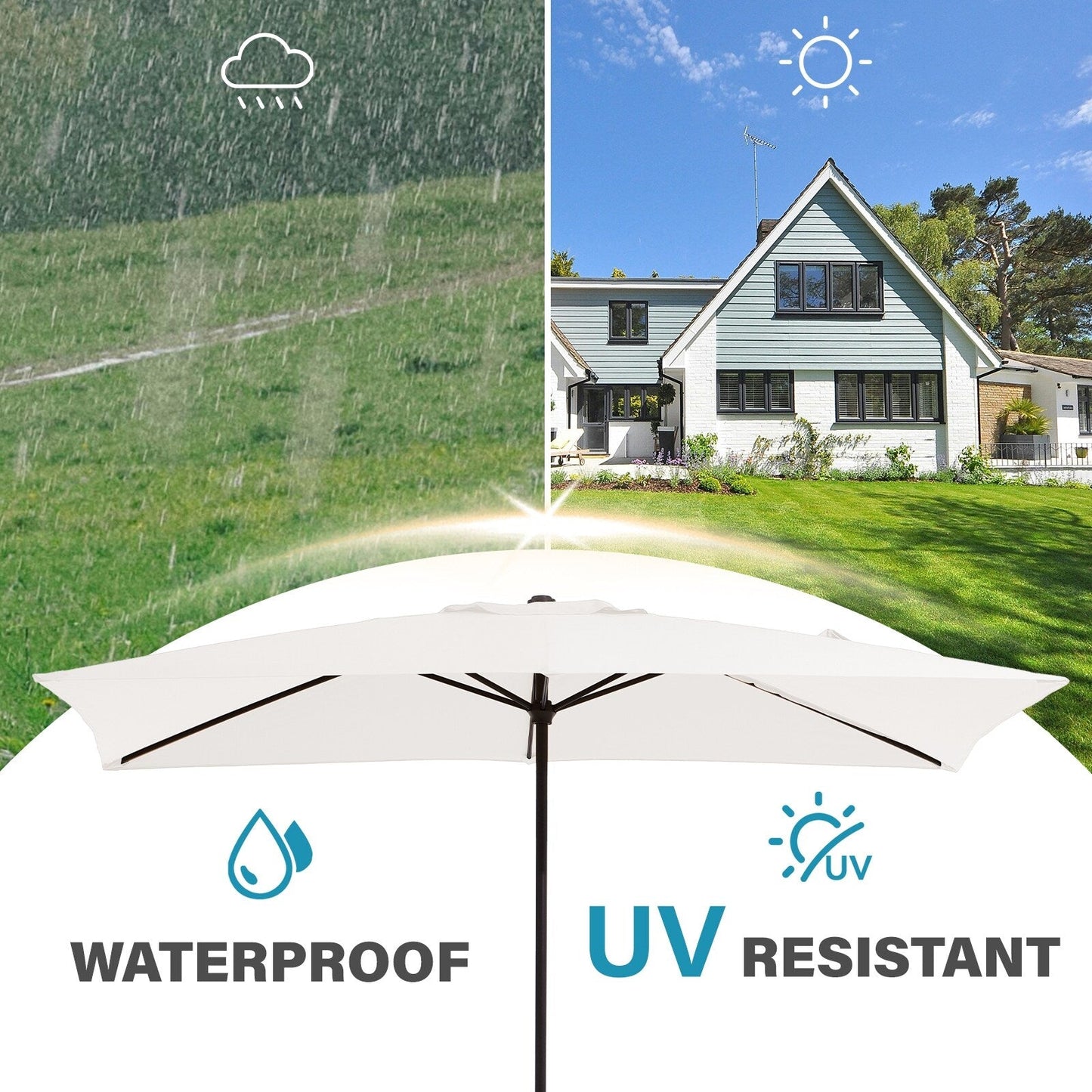 8*10ft Rectangular Patio Market Umbrella with Crank & Tilt,UV-Resistant