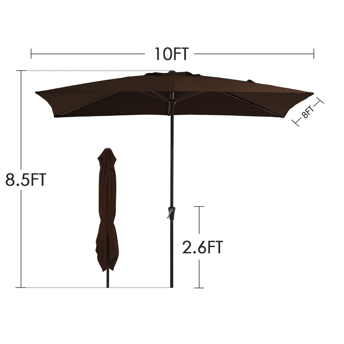 8*10ft Rectangular Patio Market Umbrella with Crank & Tilt,UV-Resistant