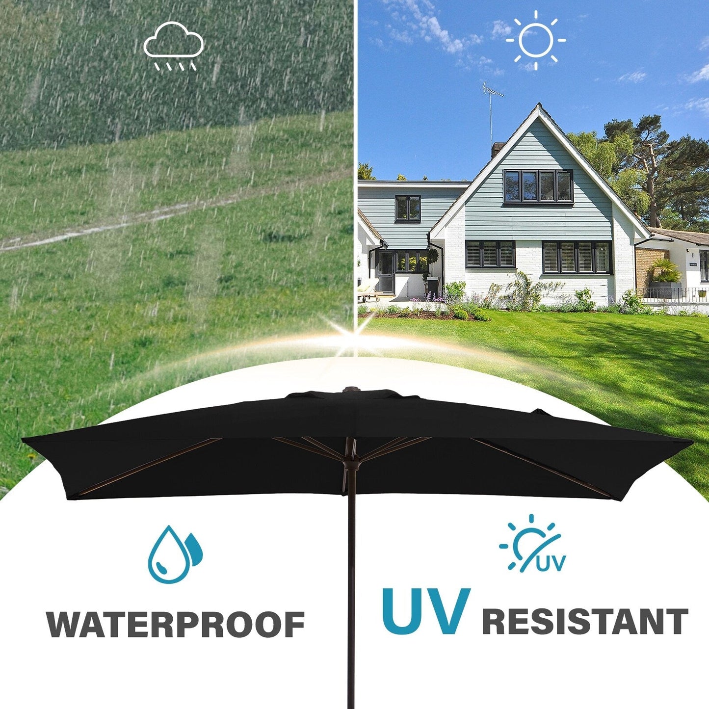 8*10ft Rectangular Patio Market Umbrella with Crank & Tilt,UV-Resistant