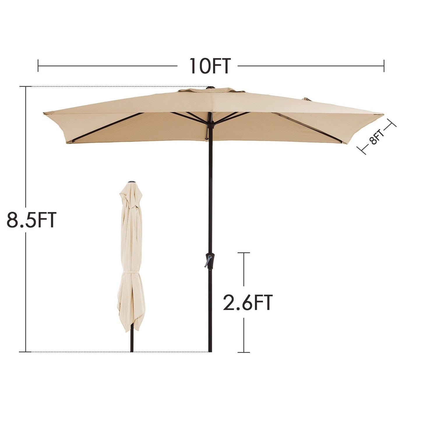 8*10ft Rectangular Patio Market Umbrella with Crank & Tilt,UV-Resistant