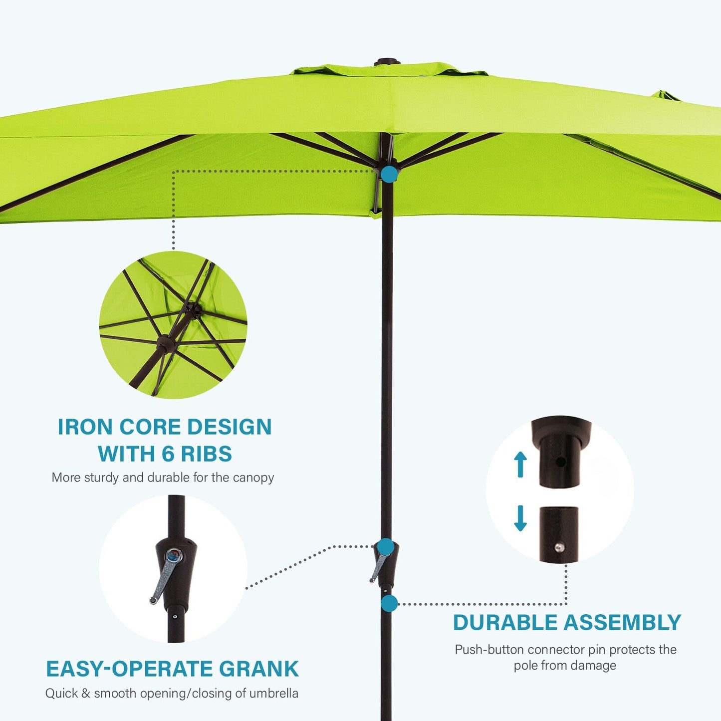 8*10ft Rectangular Patio Market Umbrella with Crank & Tilt,UV-Resistant