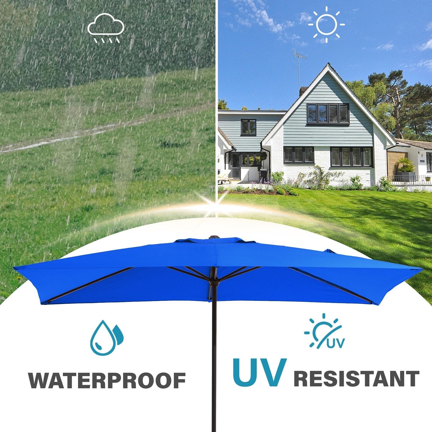 8*10ft Rectangular Patio Market Umbrella with Crank & Tilt,UV-Resistant