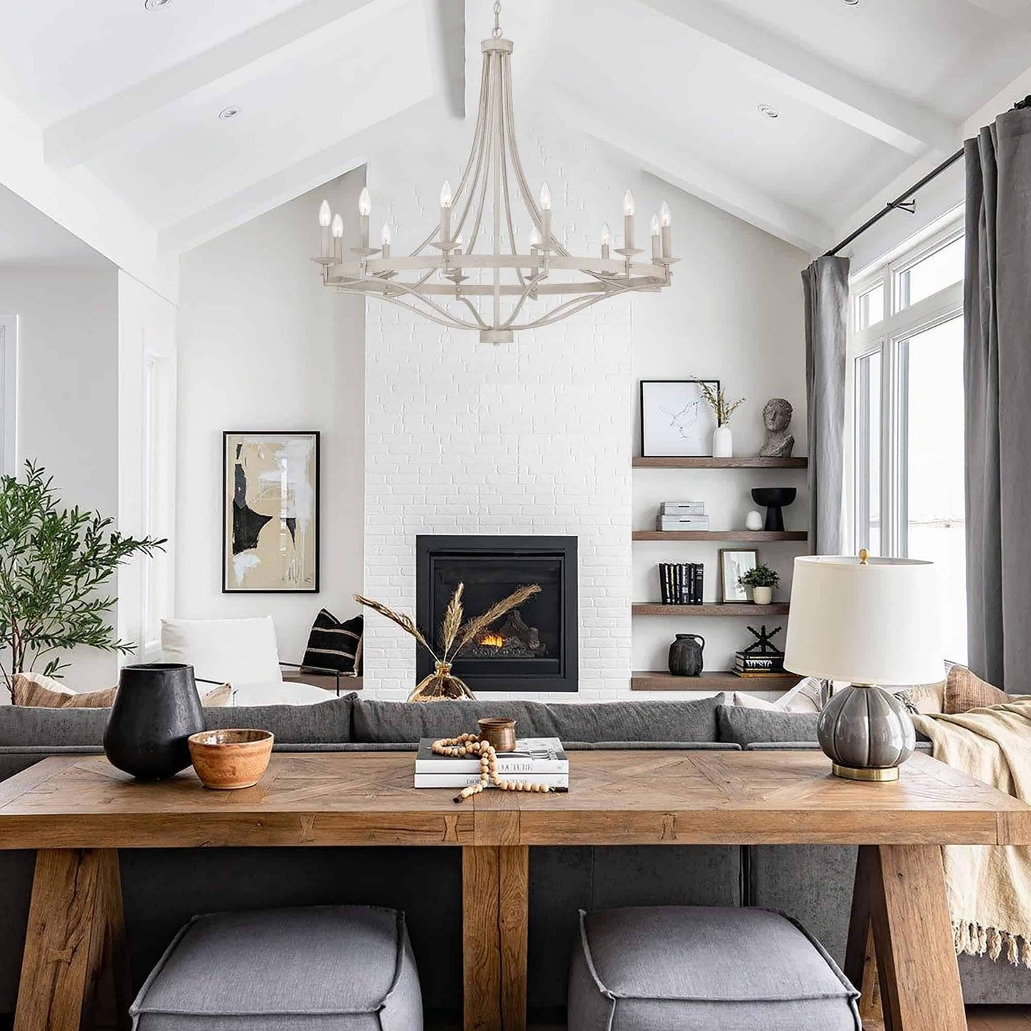 Lustre Empire à 12 lumières de style ferme moderne Fidenza avec roue de chariot et UL - D40'' * H135''