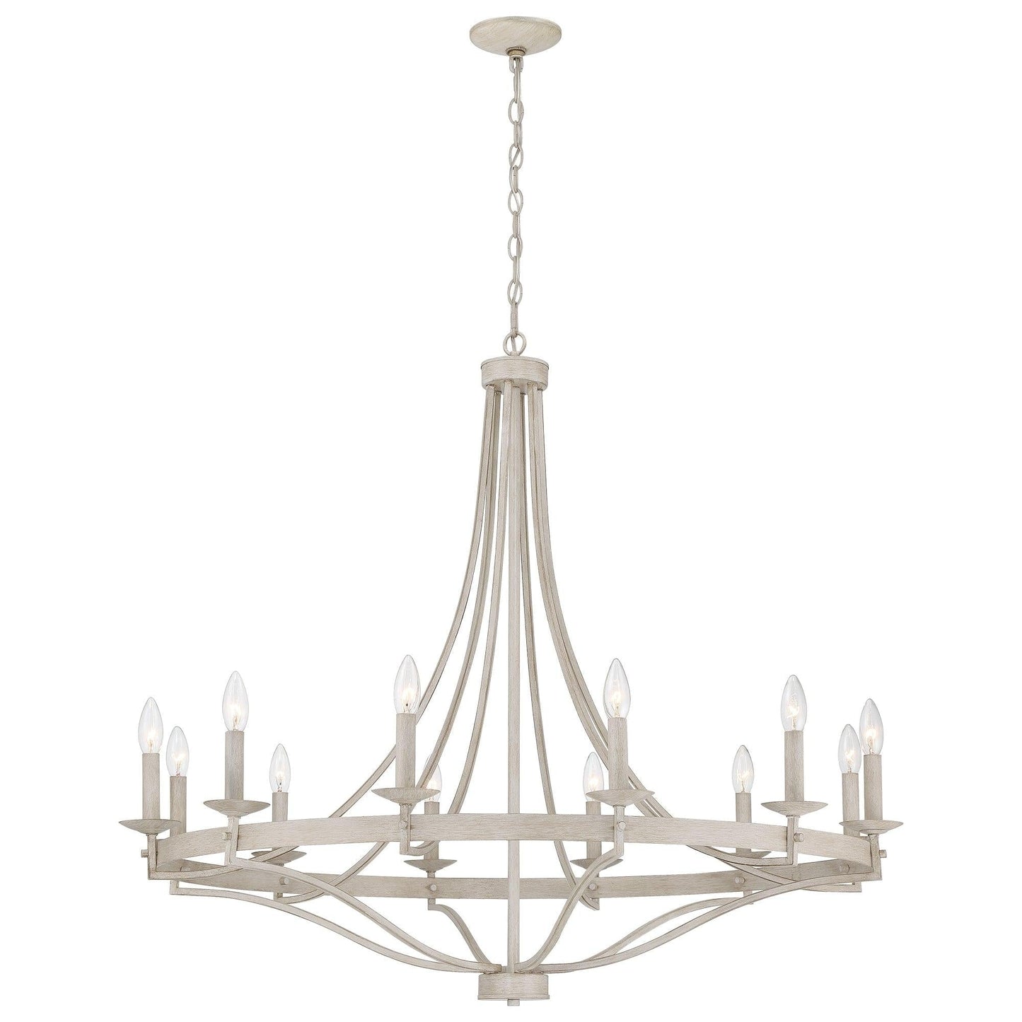 Lustre Empire à 12 lumières de style ferme moderne Fidenza avec roue de chariot et UL - D40'' * H135''