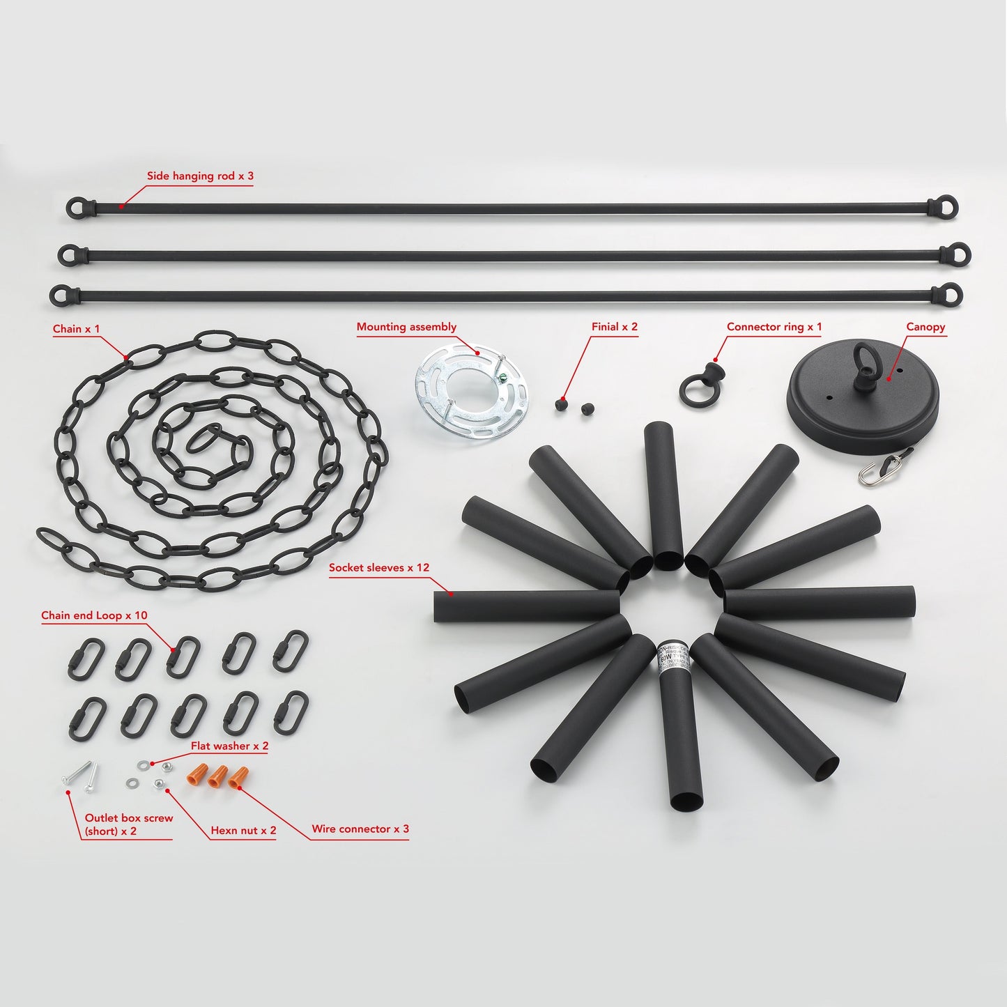 Lustre Acroma Farmhouse à 12 lumières, 40 po, en forme de roue de chariot, certifié UL - 40 po P x 138 po H