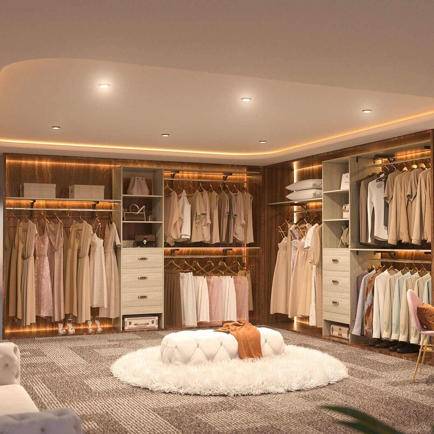 Rackcog Organiseur de placard réglable de 120 pouces avec tiroirs, système de placard avec étagères de bricolage pour placards et dressings