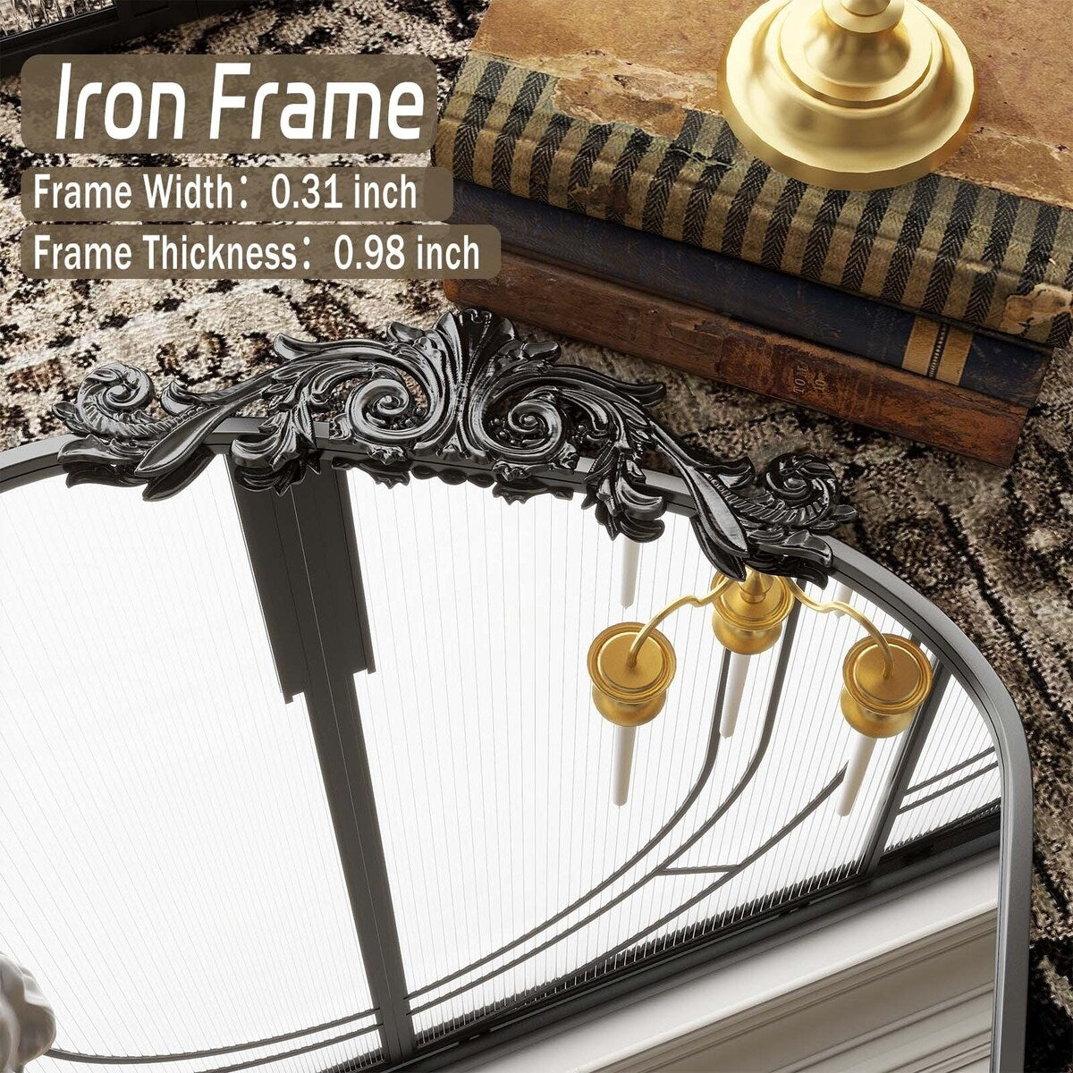 Miroir arqué pleine longueur avec motif floral baroque