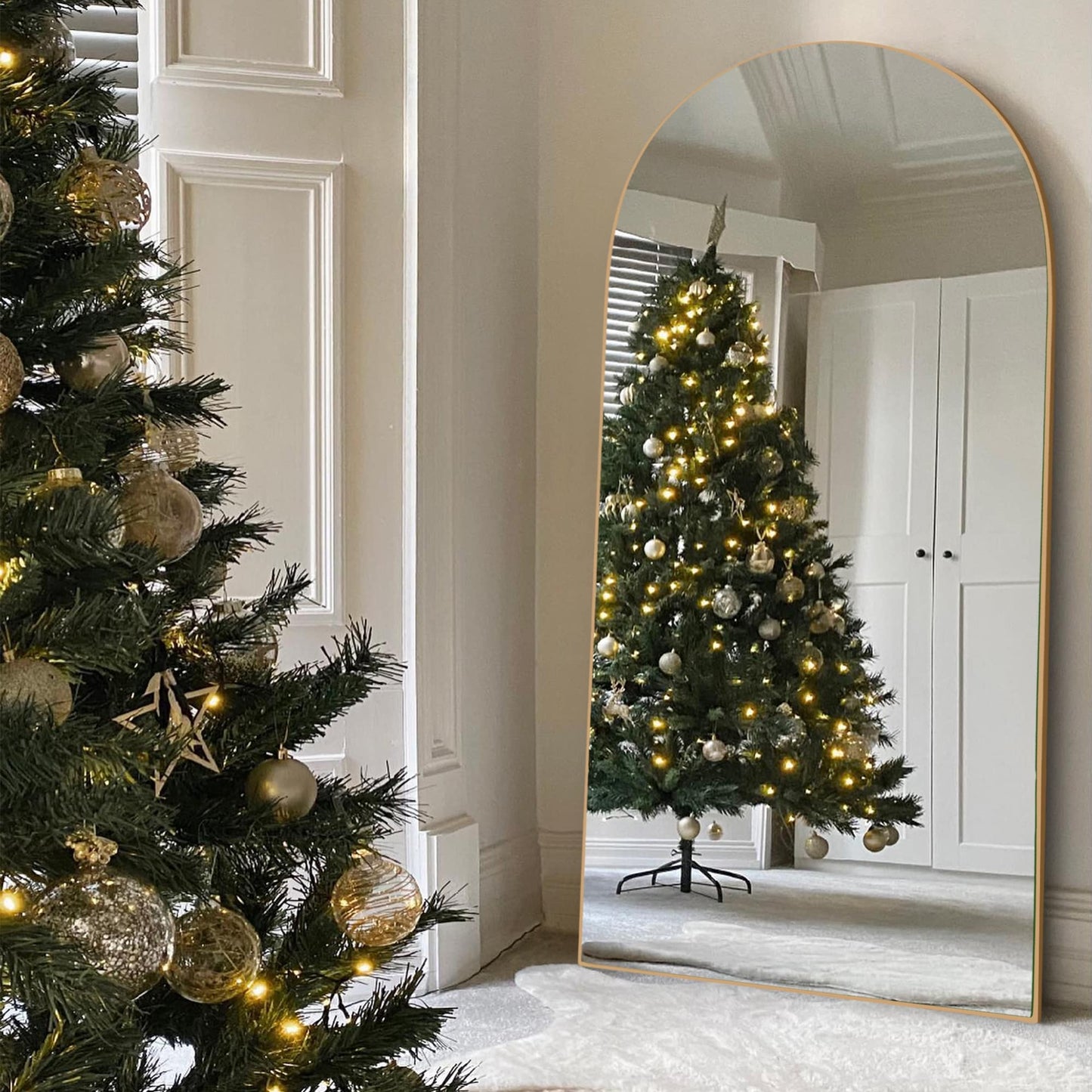 Miroir de sol en bois arqué pleine longueur, miroir mural