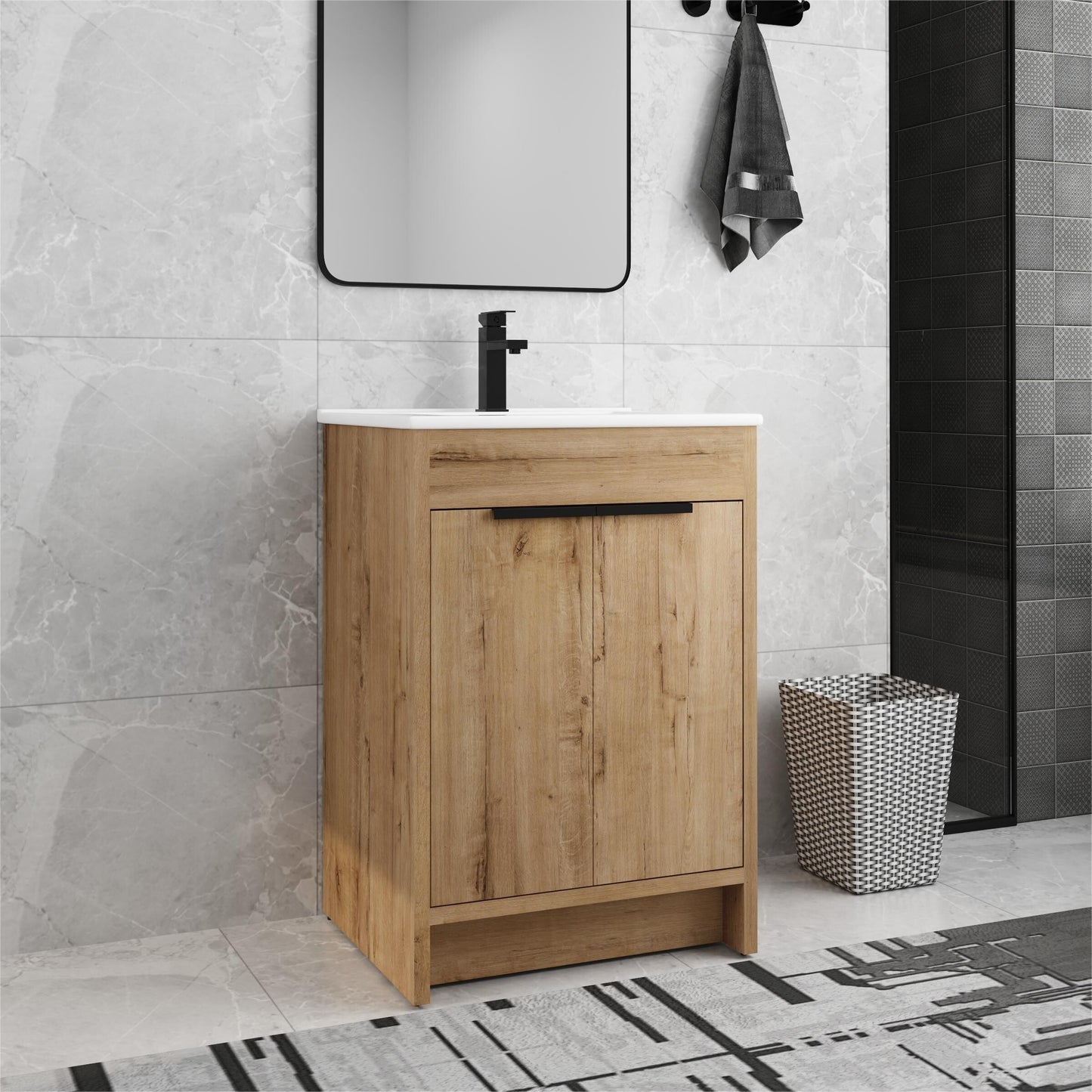 Beingnext Meuble-lavabo 24/30/36 avec porte à fermeture douce et étagère réglable
