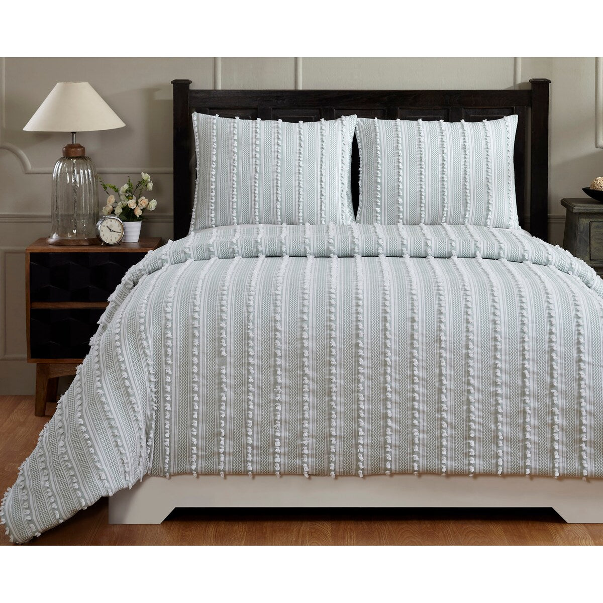 Better Trends Angelique Comforter Set 100% Cotton Tufted Soft Plush Chenille Elegant Stripes Machine Washable & Tumble Dry