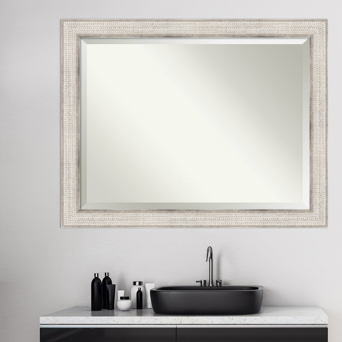 Miroir mural de salle de bain en bois biseauté - Cadre argenté Treillis - Argent Treillis