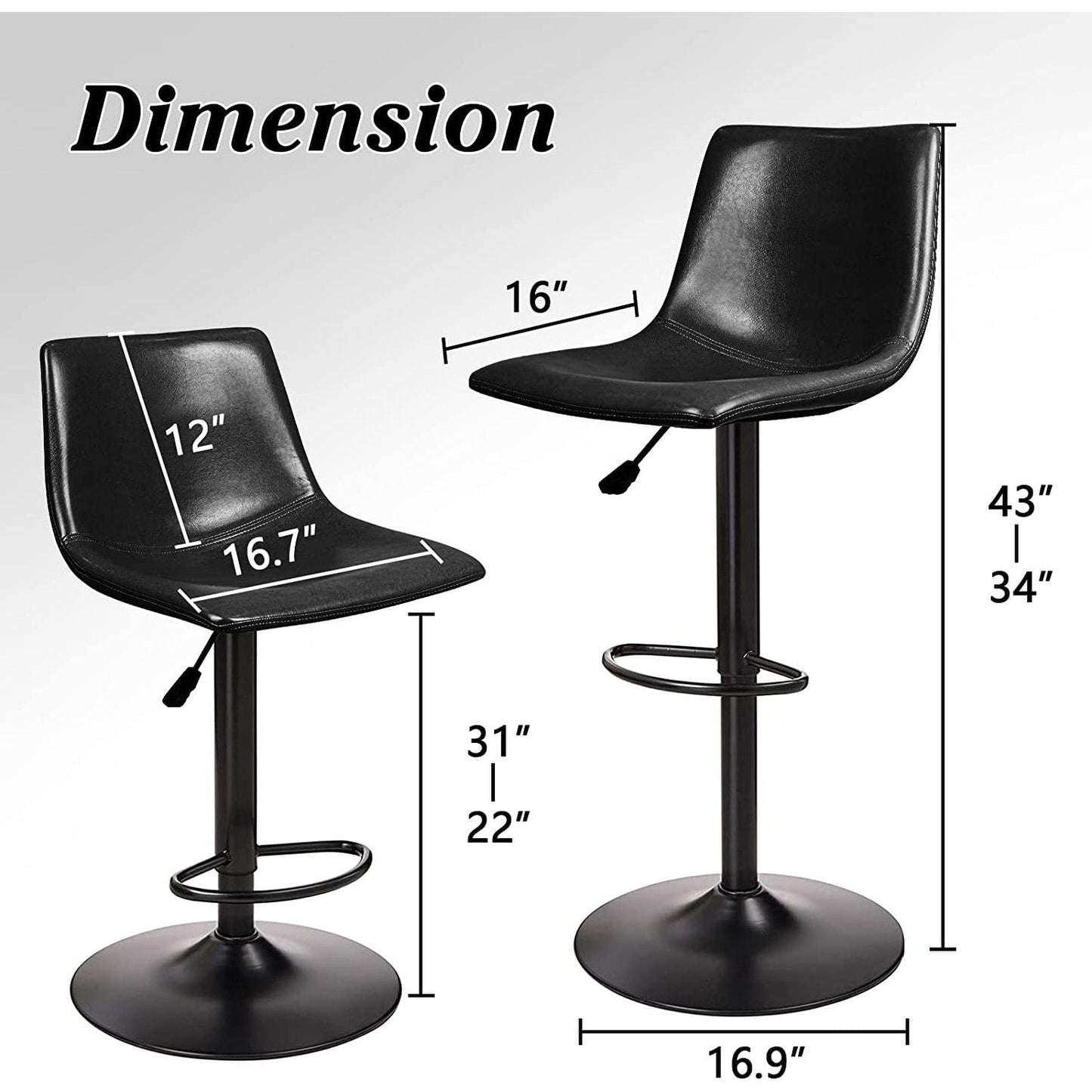 Bossin Adjustable Swivel Bar Stools with Backs – Counter Height