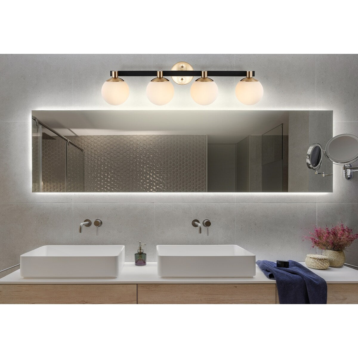 Cecil Globe Metal/Frosted Glass Modern Contemporary LED Vanity, by JONATHAN Y