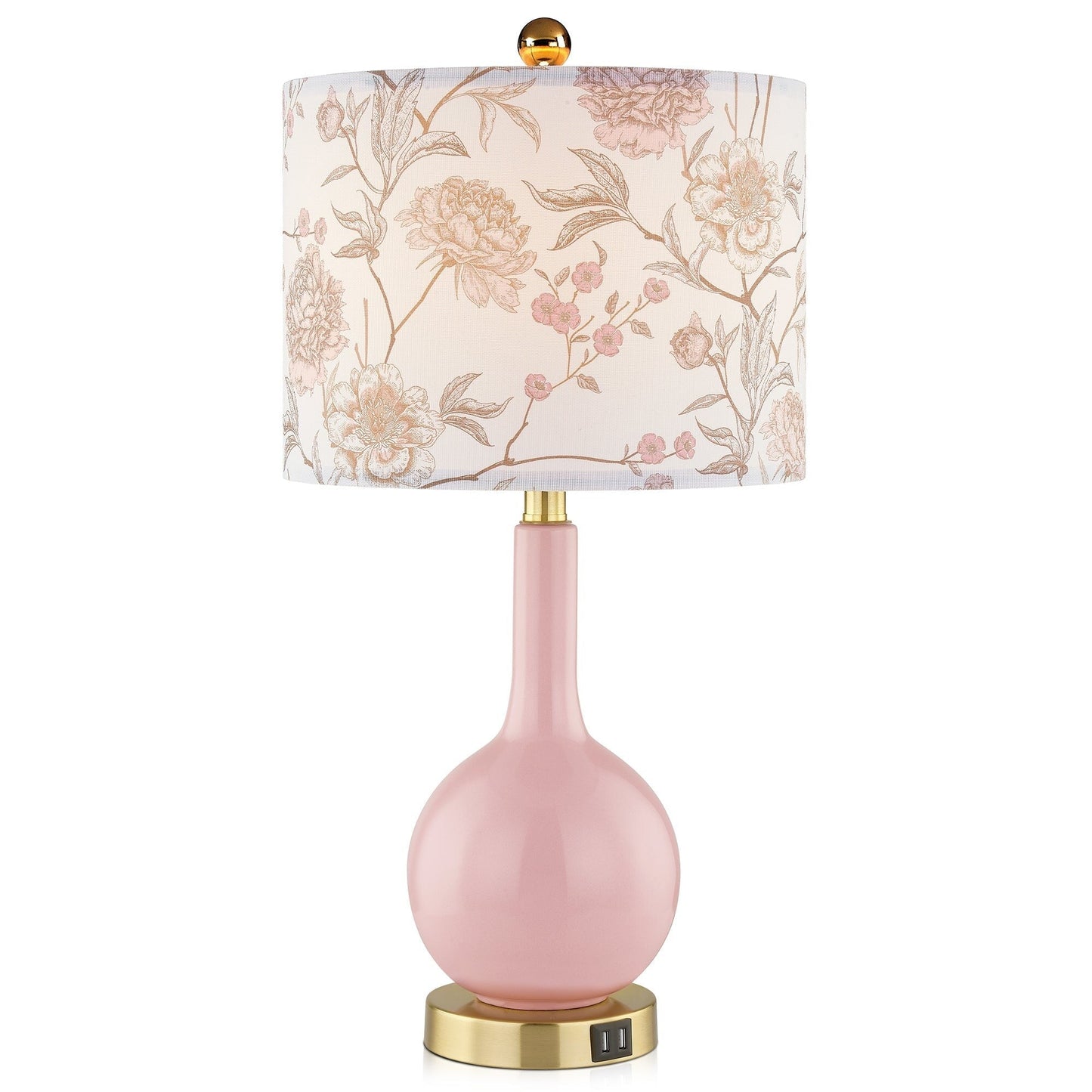 Pink Ceramic Table Lamp with 3-Way Touch Dimming Switch & Dual USB Charging Ports & - 12'' x 12'' x 24'' (L x W x H)