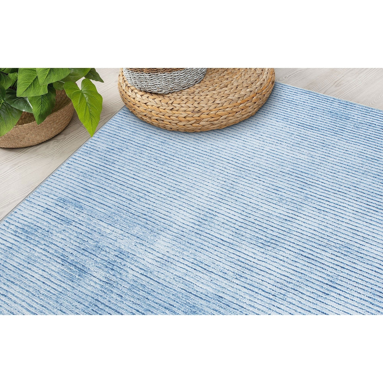 Contemporary Distressed Stripe Machine Washable Area Rug