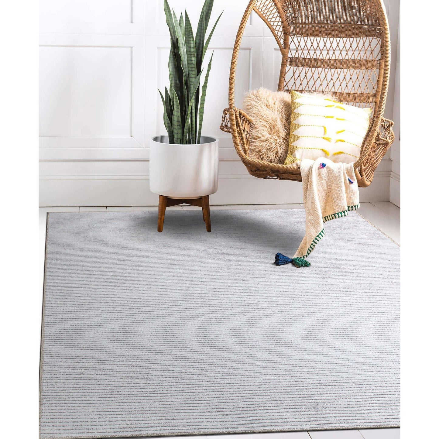 Contemporary Distressed Stripe Machine Washable Area Rug