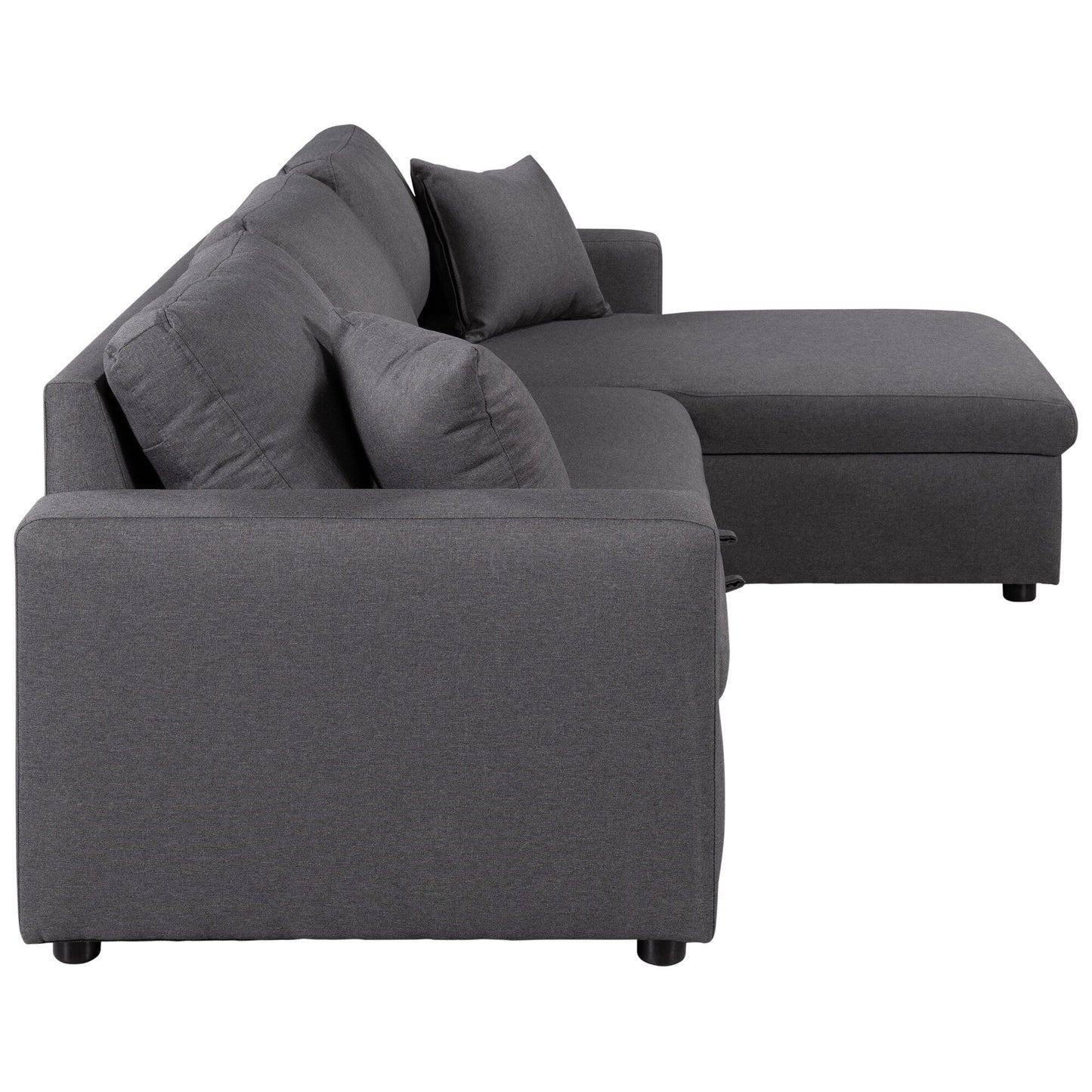 Canapé convertible en L avec lit gigogne et espace de rangement, 2 coussins d'appoint