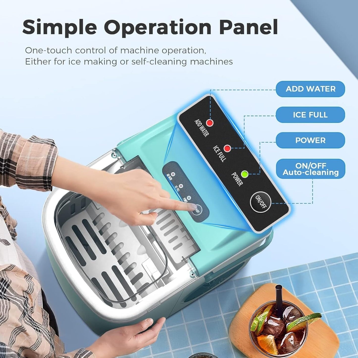 Countertop Portable Ice Maker with Self-cleaning ,9 Bullet Ice Cubes in 6 Mins, Comes with Ice Basket and Ice Scoop