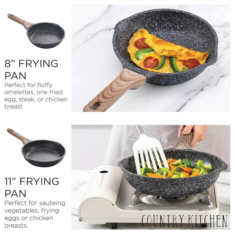 Country Kitchen Non-Stick Cast Aluminum Cookware Set - Durable Kitchen Cookware for Everyday Cooking, 6-11 Pc