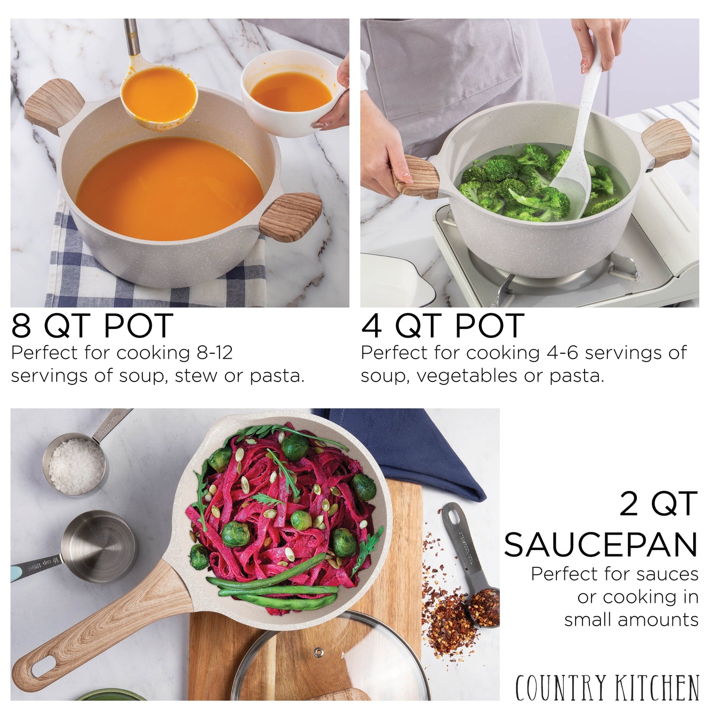 Country Kitchen Non-Stick Cast Aluminum Cookware Set - Durable Kitchen Cookware for Everyday Cooking, 6-11 Pc