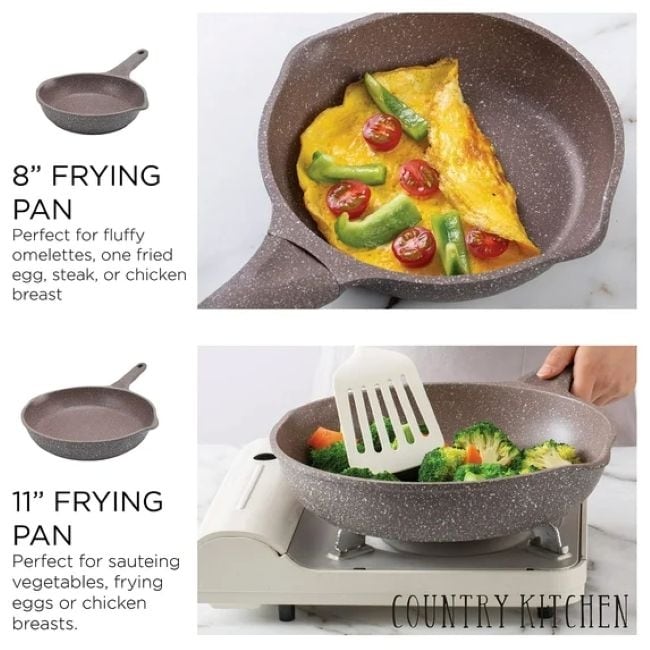 Country Kitchen Non-Stick Cast Aluminum Cookware Set - Durable Kitchen Cookware for Everyday Cooking, 6-11 Pc